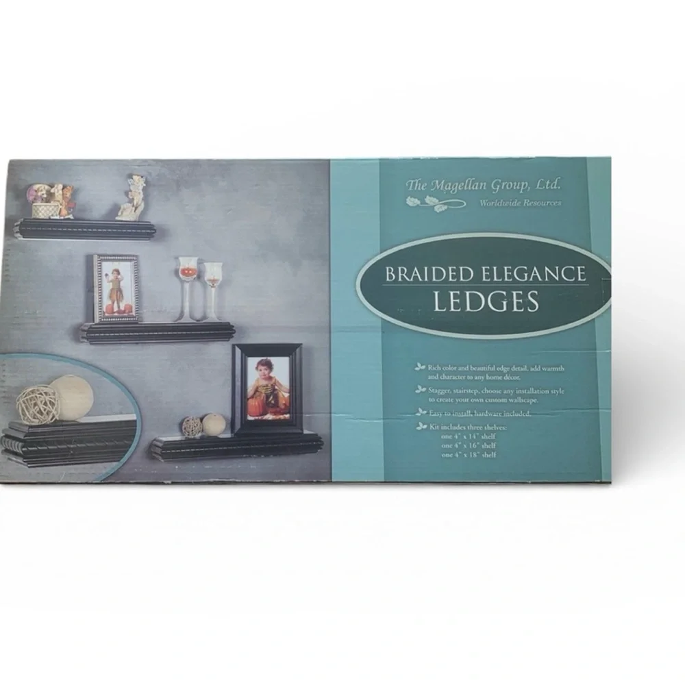 NEW Braided Elegance FloatingWallLedge Shelves Setof3 DarkBrownWood PhotoDisplay